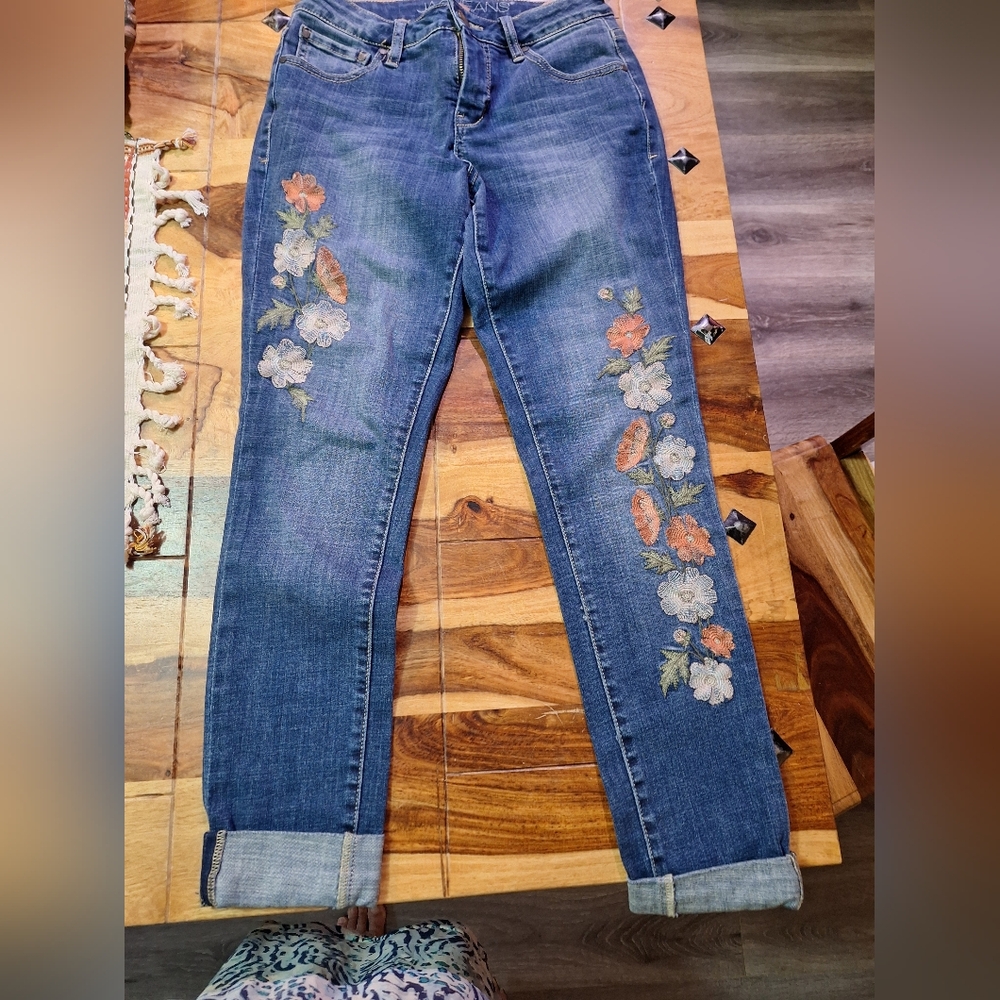 Jag Jeans Denim with Floral Accents With Embroidered flowers. Brand New Never Wo